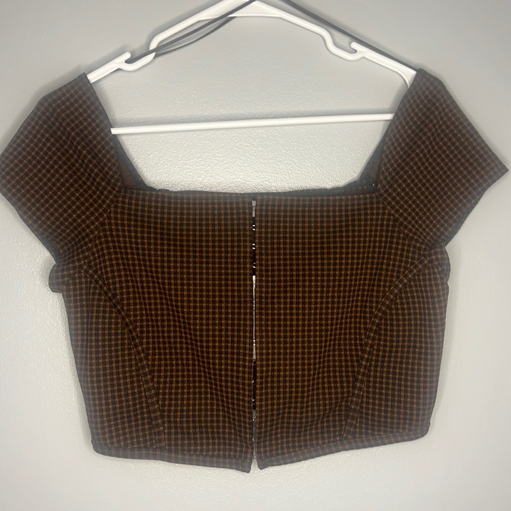 NWT Gingham Square Neck Crop Top